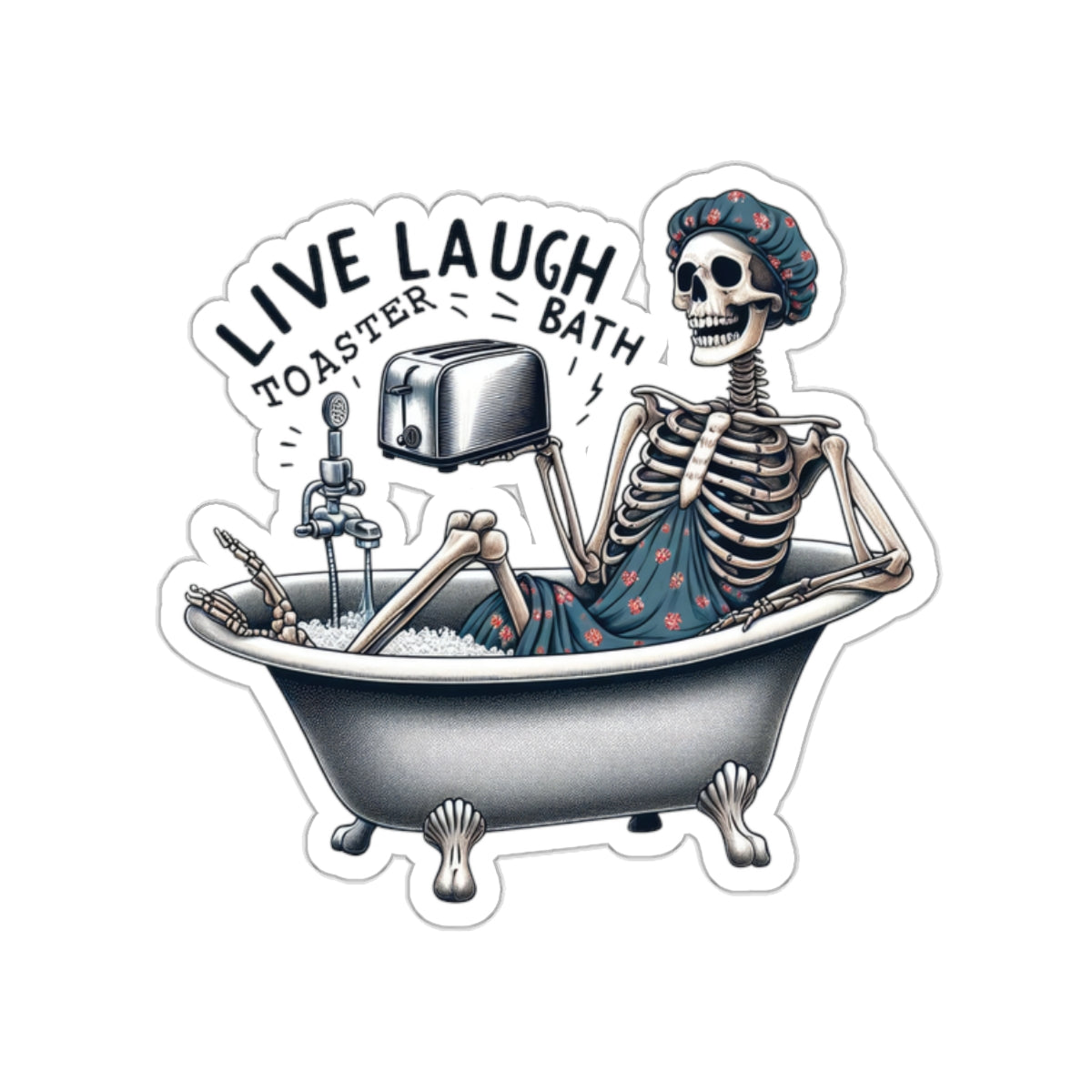 Live Laugh Toaster Bath Skeleton Sticker